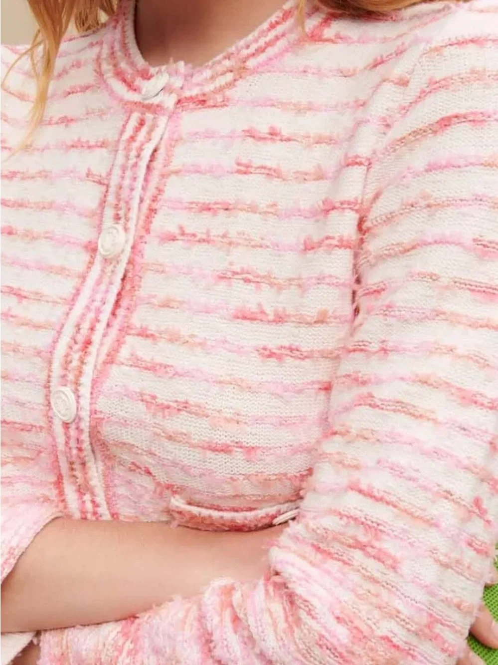 Maje  crew -neck cardigan in pink and white striped size 1 USA  S